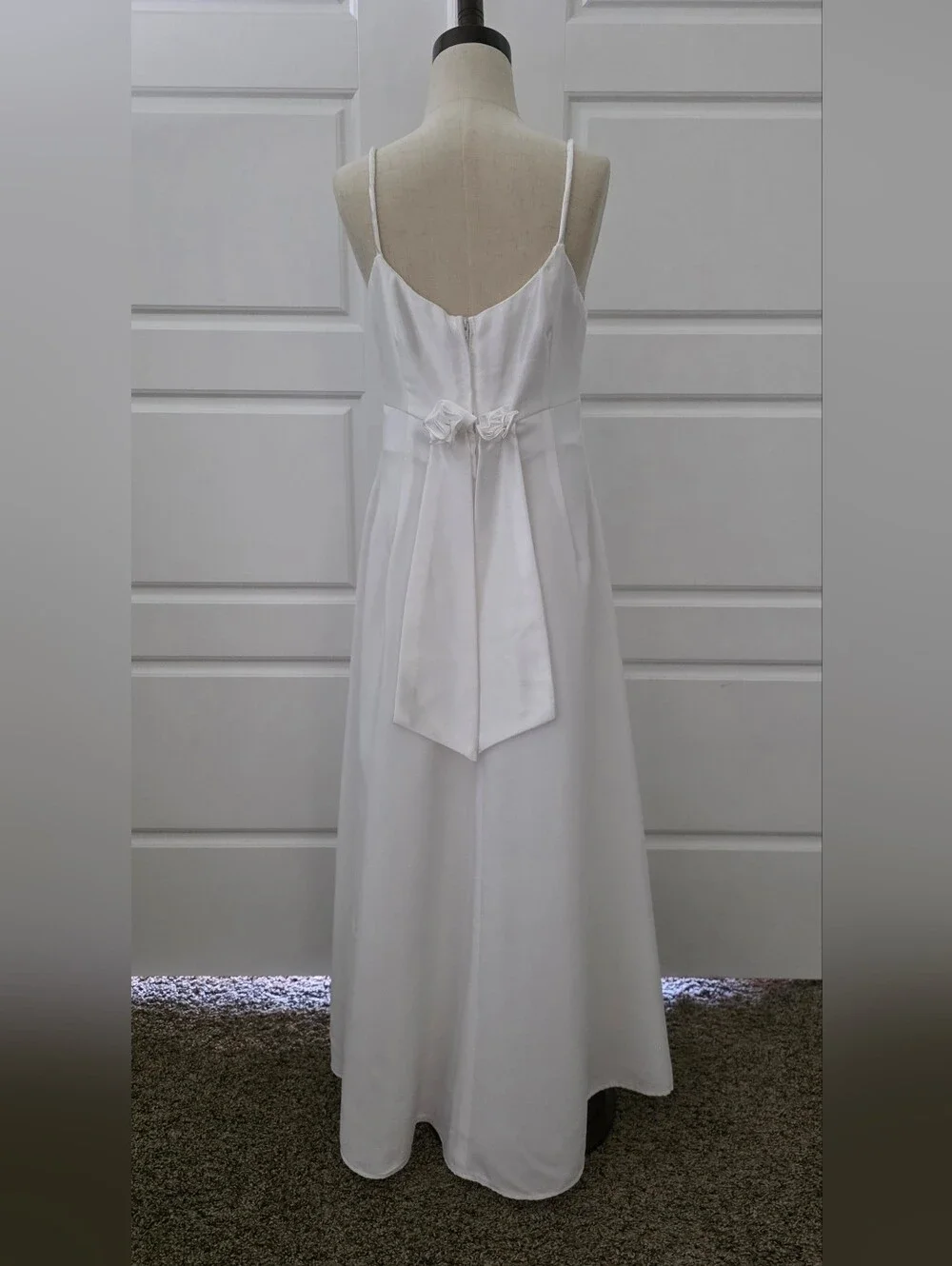 Girls White Spaghetti-Strap Formal Dress